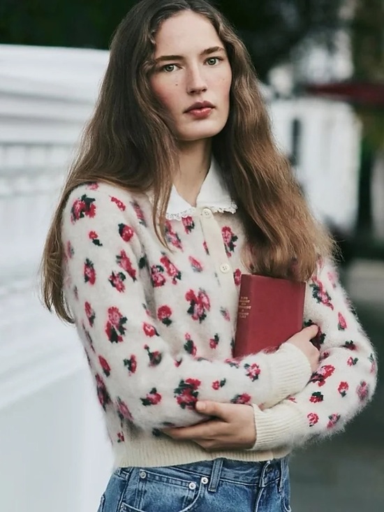 J. Crew Sweaters - J Crew Brushed Cashmere cropped cardigan in blurry floral